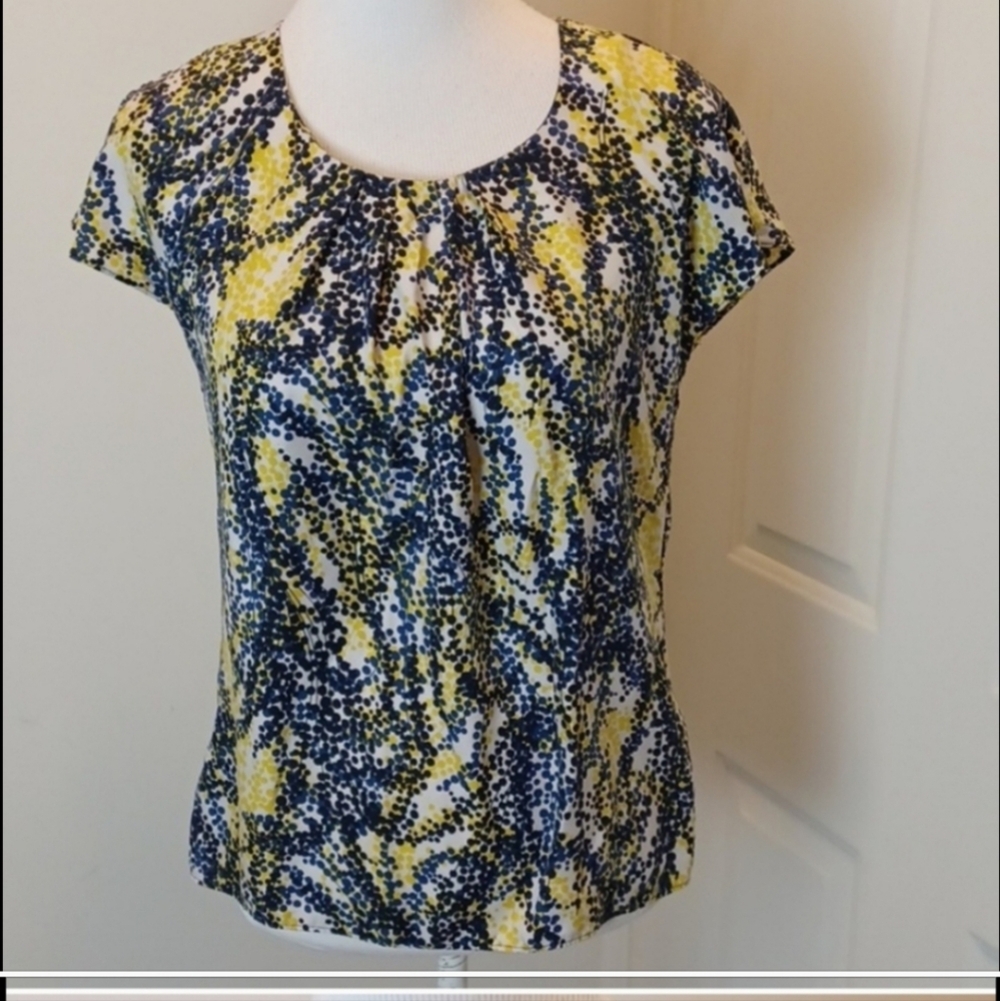 Boden Yellow and Navy Dot-Print Cap-Sleeve Top